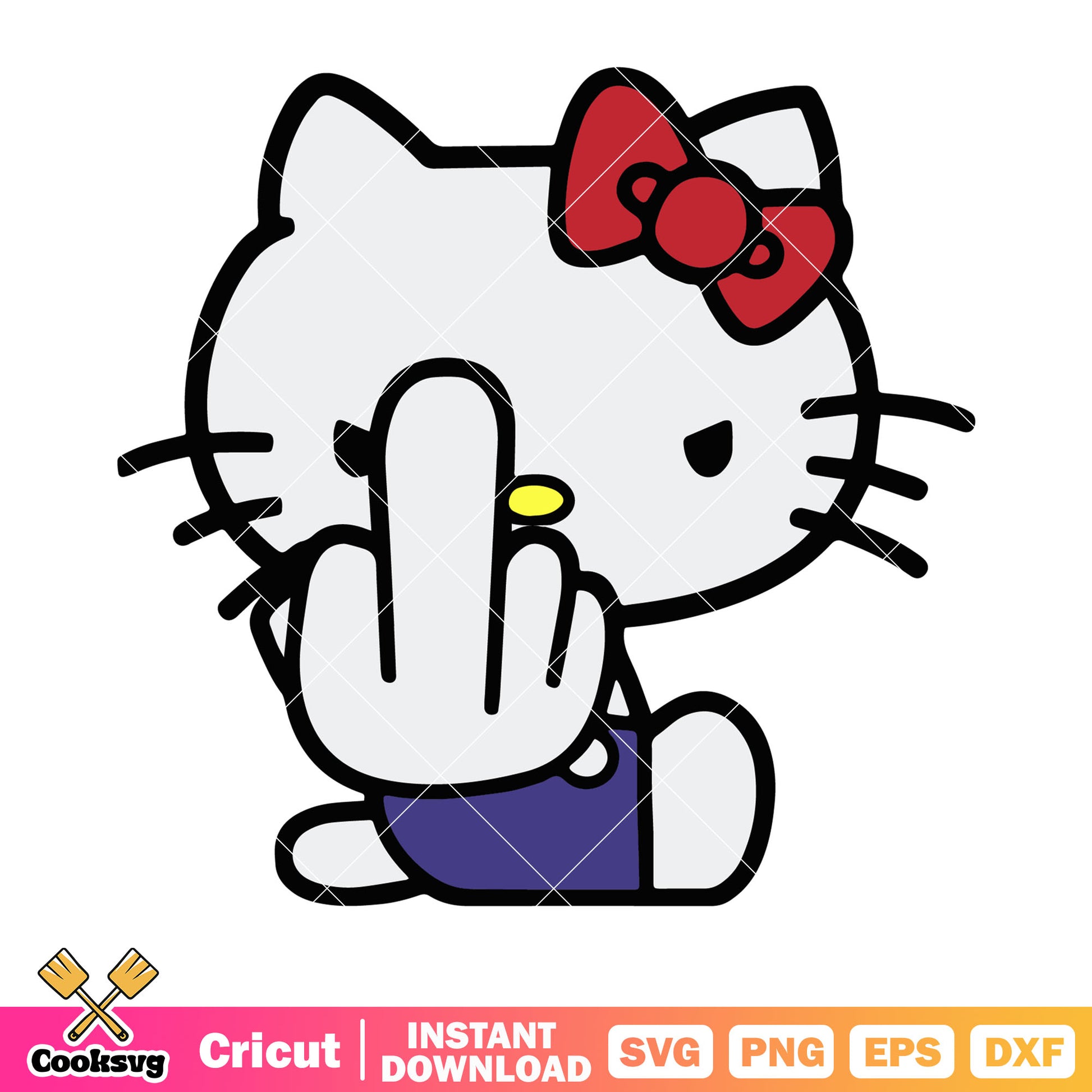 Angry Hello kitty svg, red bow tie​ svg, midle finger svg