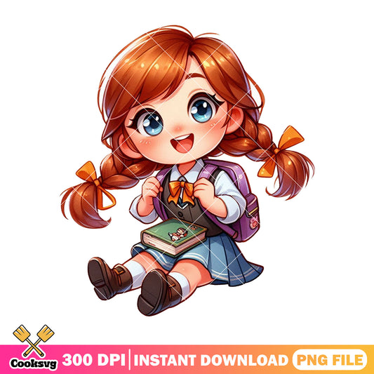 Anna cute design png, disney princess png,​ back to school happy png