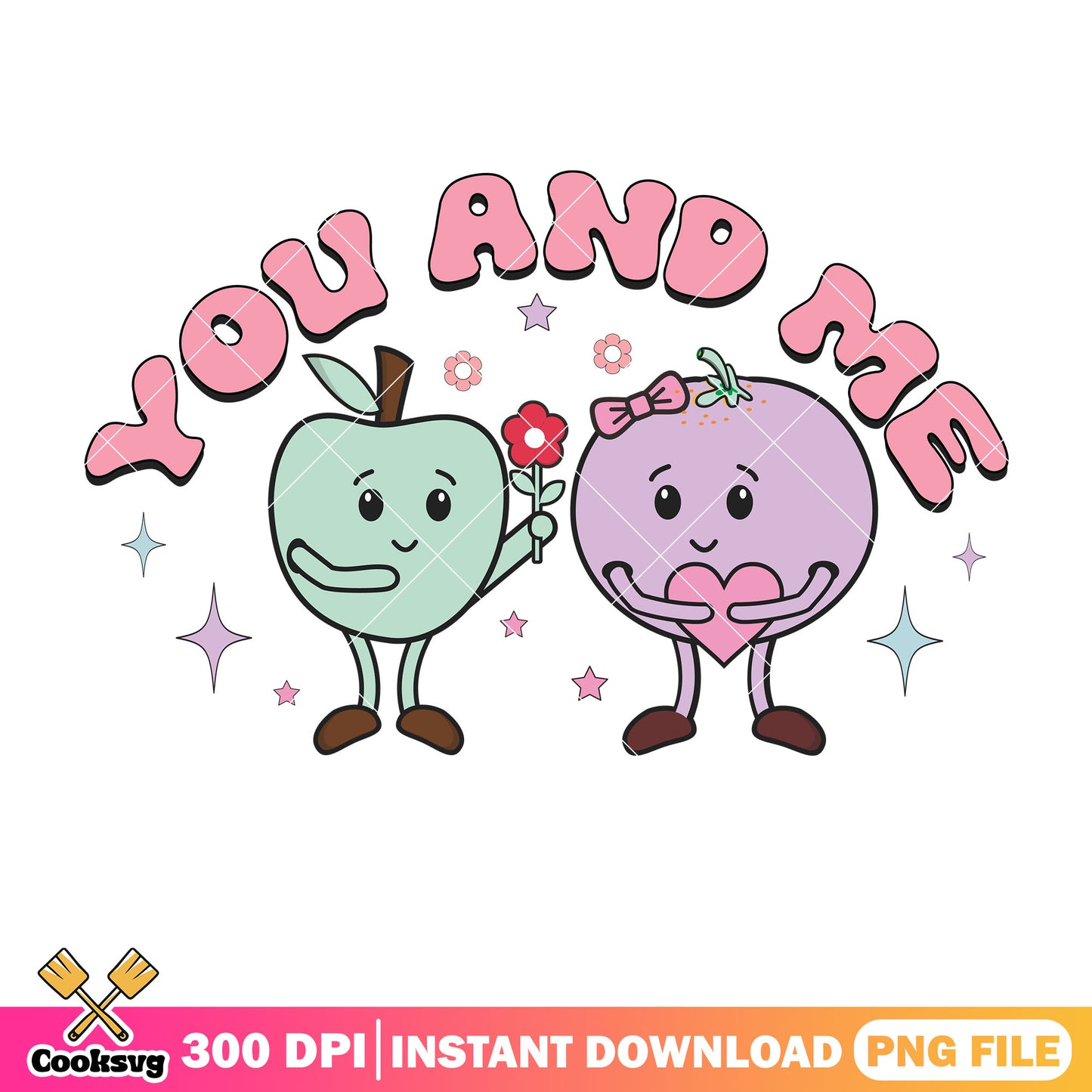 Apple you and me valentine png, couple valentine png, valentine day png