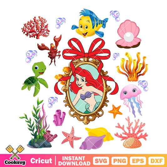 Ariel princess bow tie disney mirror png design, ariel princess png