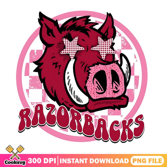 Arkansas Razorbacks Retro PNG, Checkered Hog Mascot PNG, College Football PNG