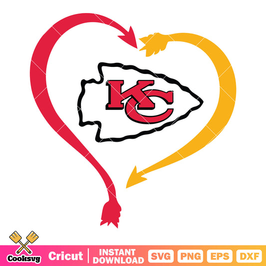 Arrow heart kc football svg, kc chiefs svg, usa football svg