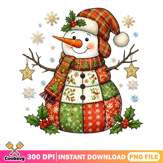 Art christmas snowman png, patchwork png, christmas star​ png