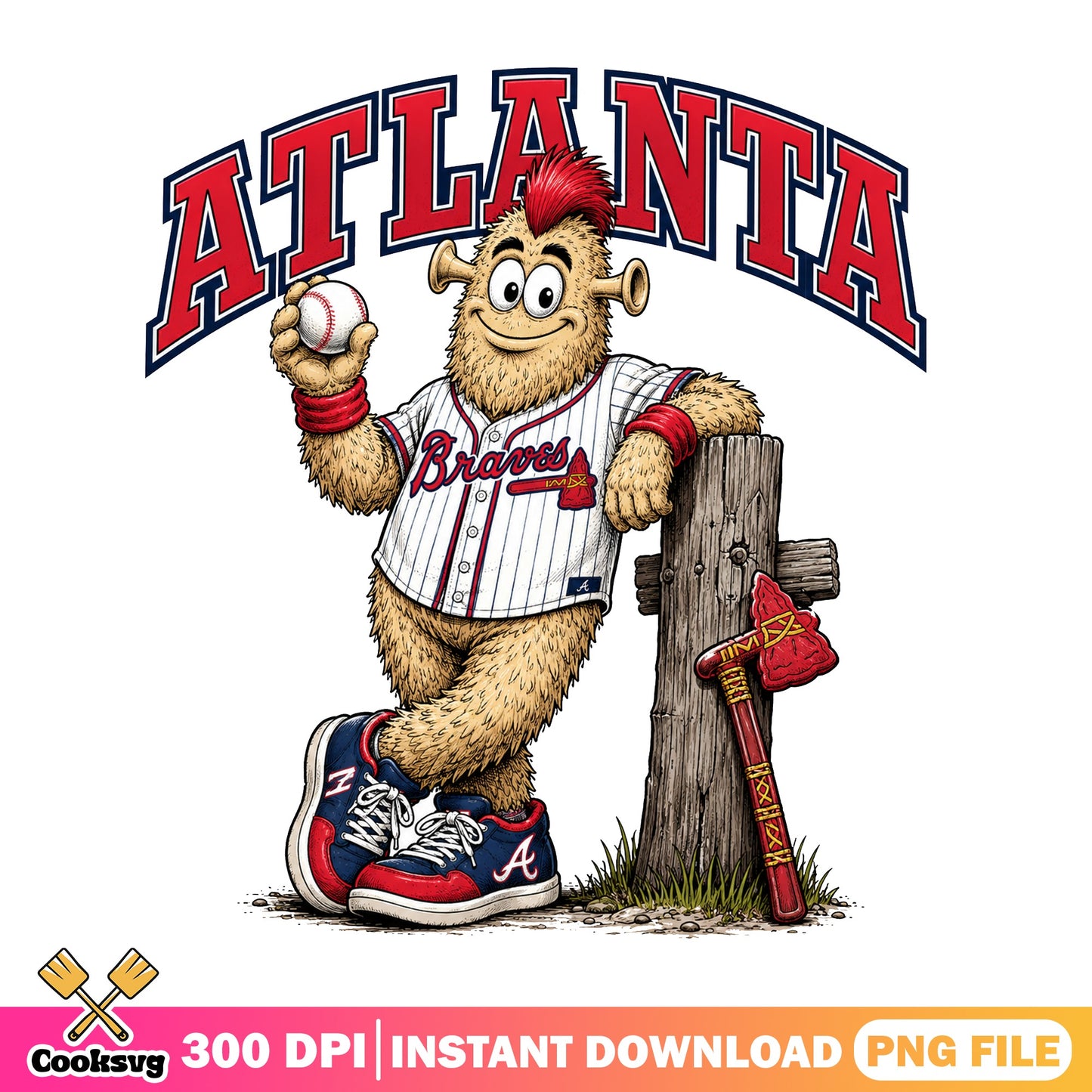 Atlanta Braves Bigfoot Baseball PNG, Sasquatch MLB PNG, Braves PNG