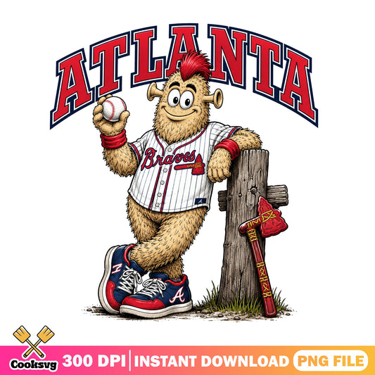 Atlanta Braves Bigfoot Baseball PNG, Sasquatch MLB PNG, Braves PNG