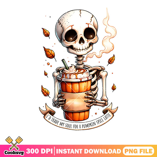 Autumn leave hot latte png, ​skeleton costume png, halloween scary png