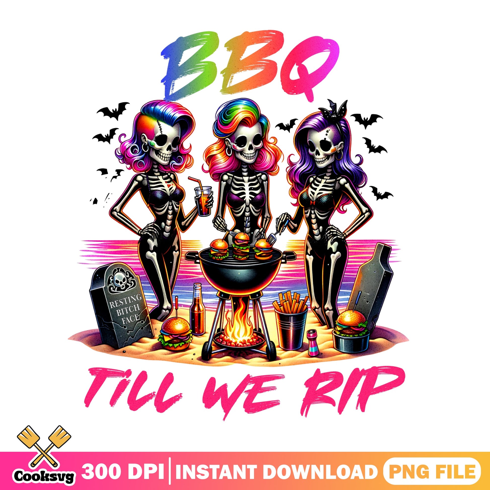 BBQ Till We Rip Skeleton PNG, Halloween BBQ PNG, Funny Skeleton PNG