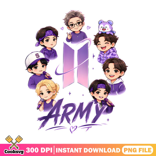 BTS Army Chibi Members PNG, Kpop Fan Gift PNG, BTS Logo PNG