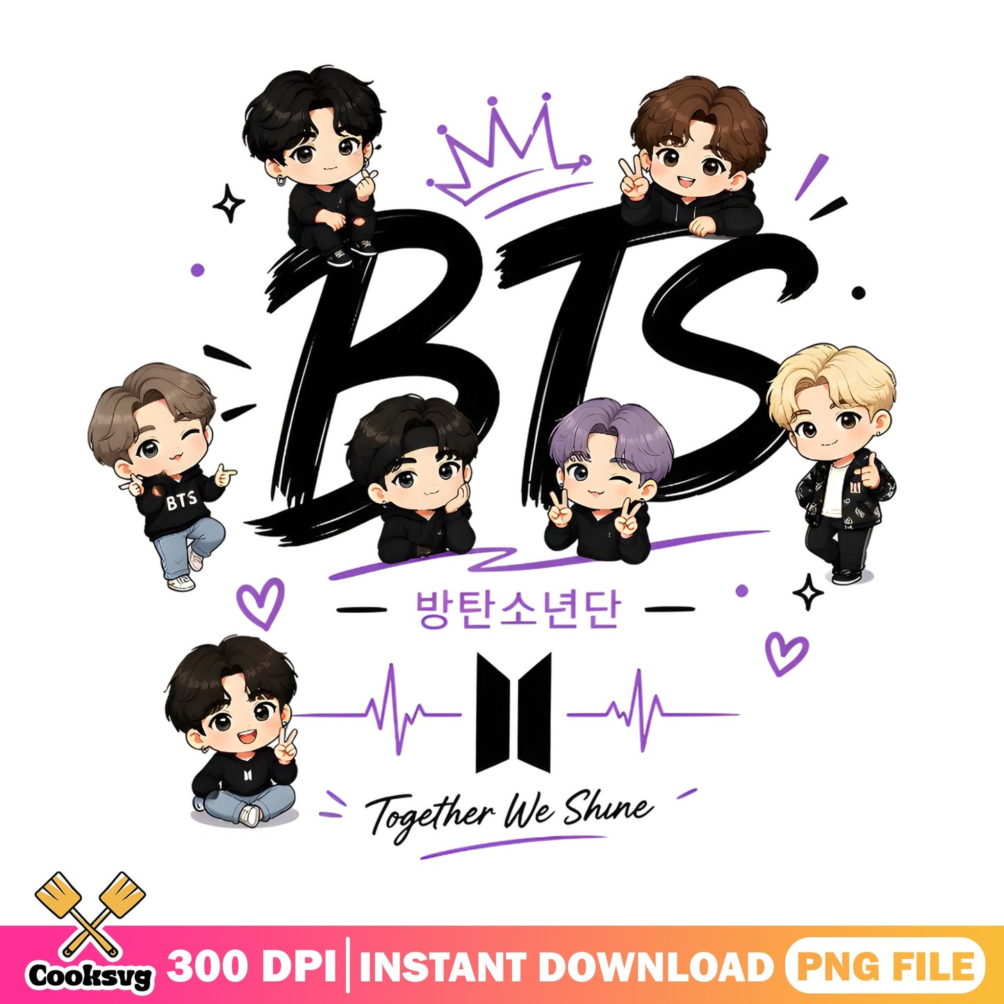 BTS Together We Shine Chibi PNG, Kpop Band PNG, Army PNG