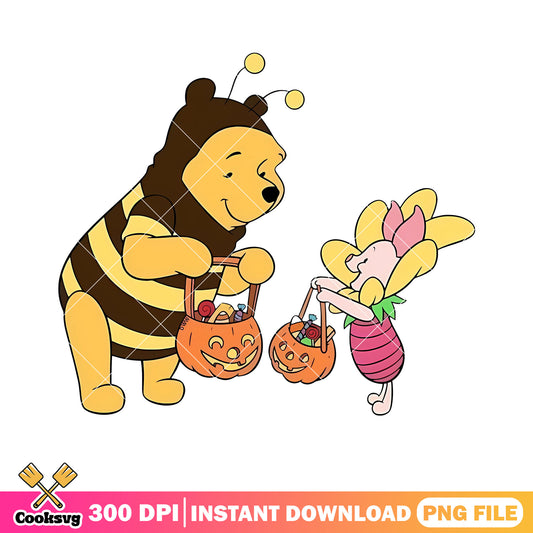 Baby bee pooh png, disney halloween png, wicker pumpkin png 