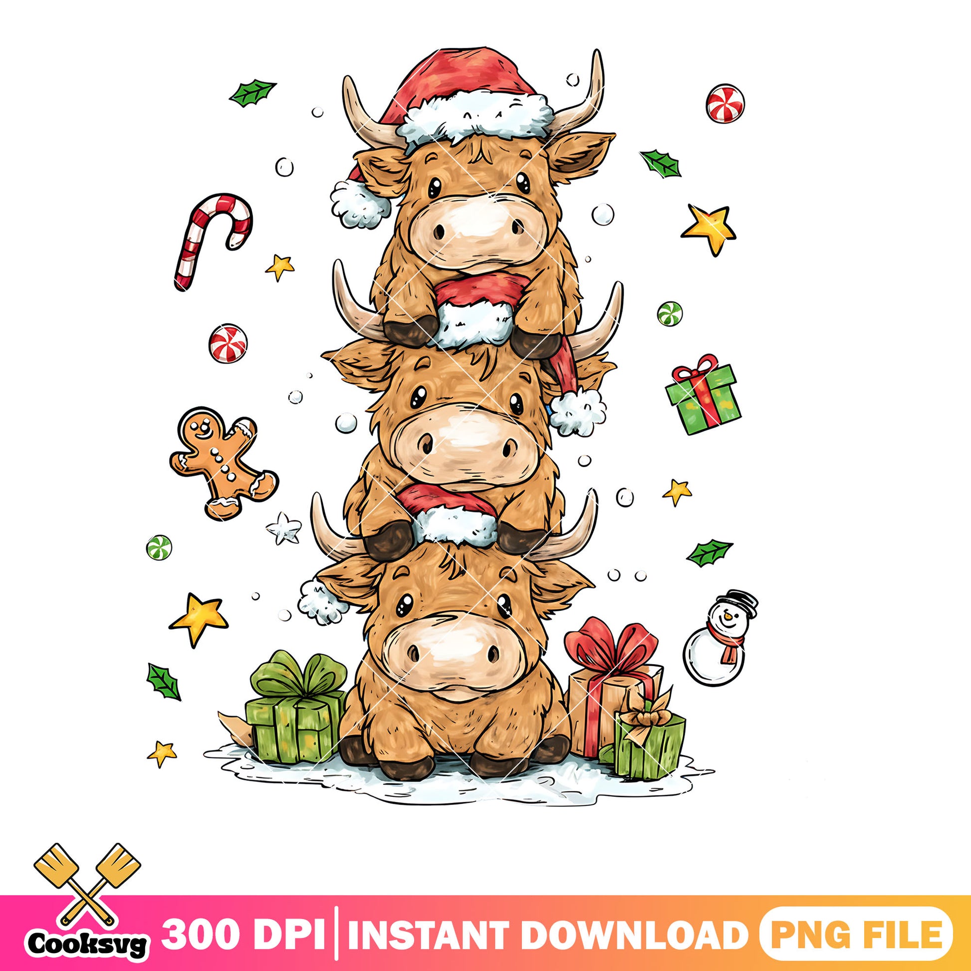 Baby buffalo christmas png, merry christmas png, christmas gifts​ png