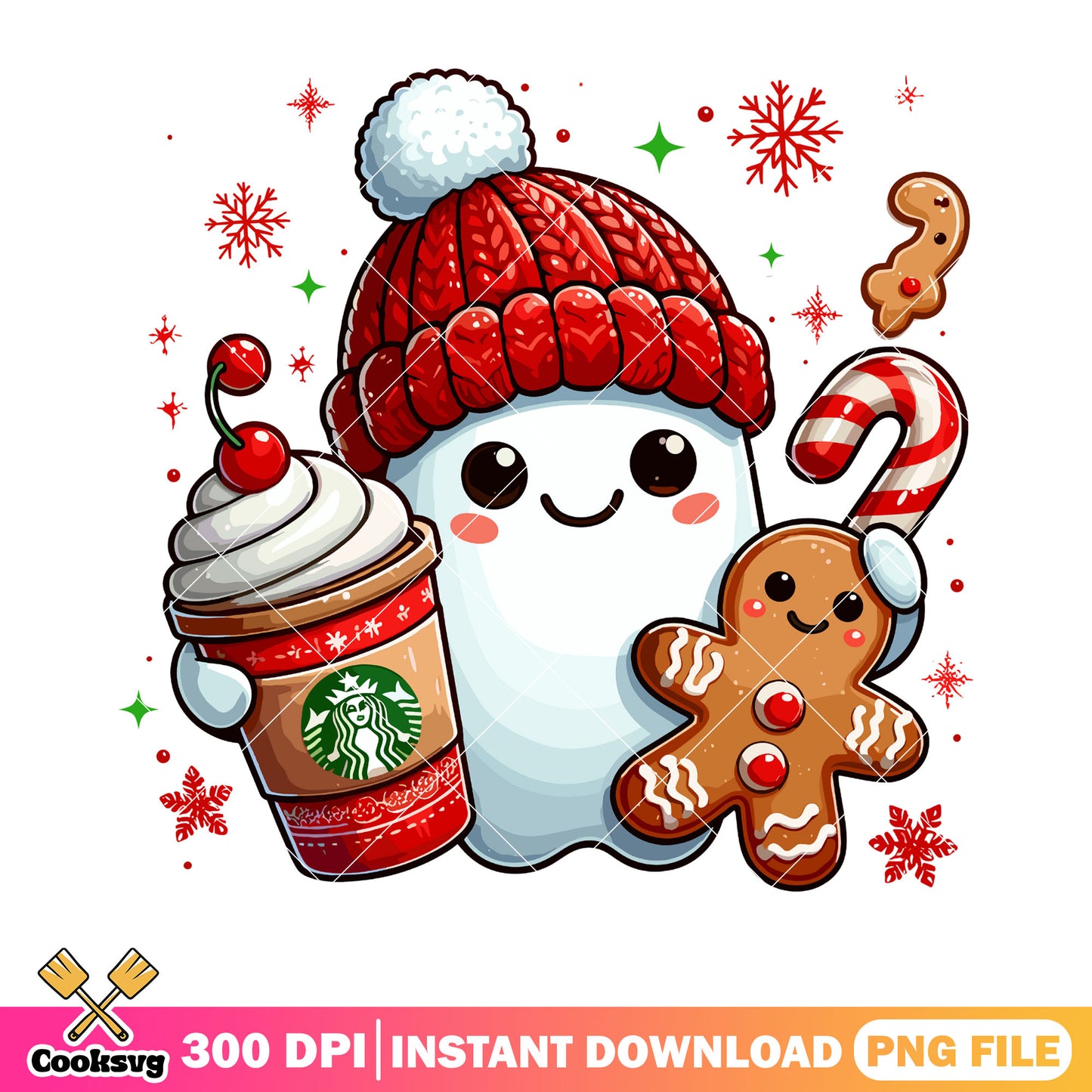 Baby ghost candy cane png, red beanie png, halloween scary png