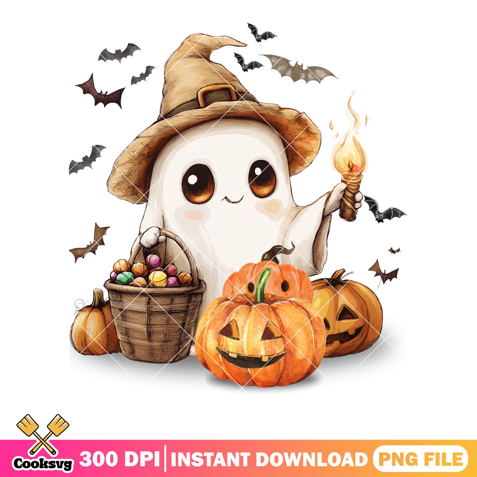 Baby ghost farmer png, jack o lantern png, scary halloween png