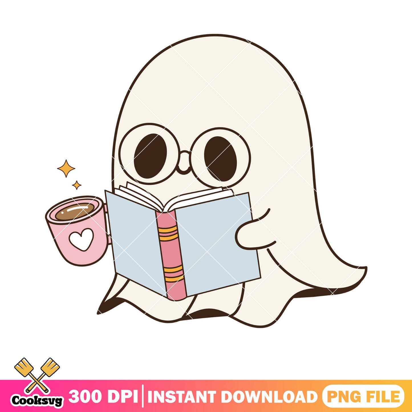 Baby ghost png, drink coffee and read books​ png, crazy halloween png 