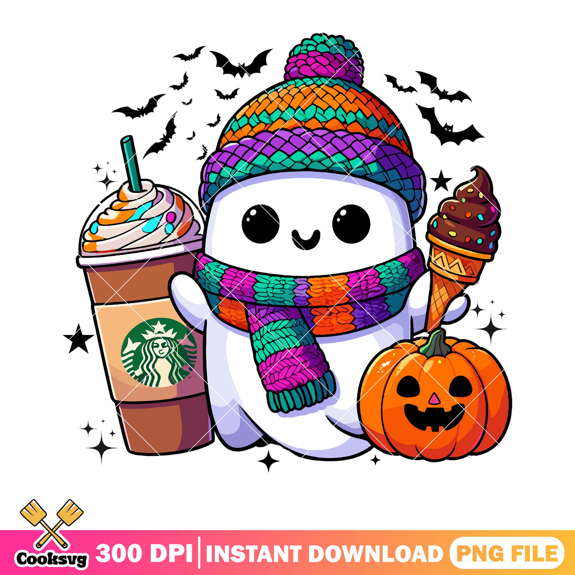 Baby ghost winter vibes png, jack o lantern png, scary halloween png
