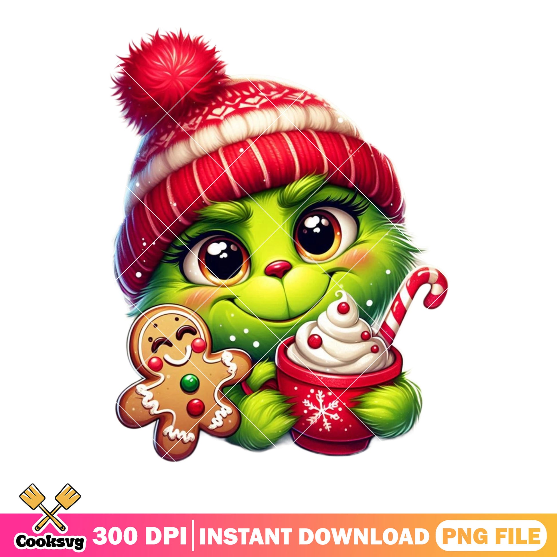 Baby  grinch with a hot chocolate png, ​merry christmas png, noel png