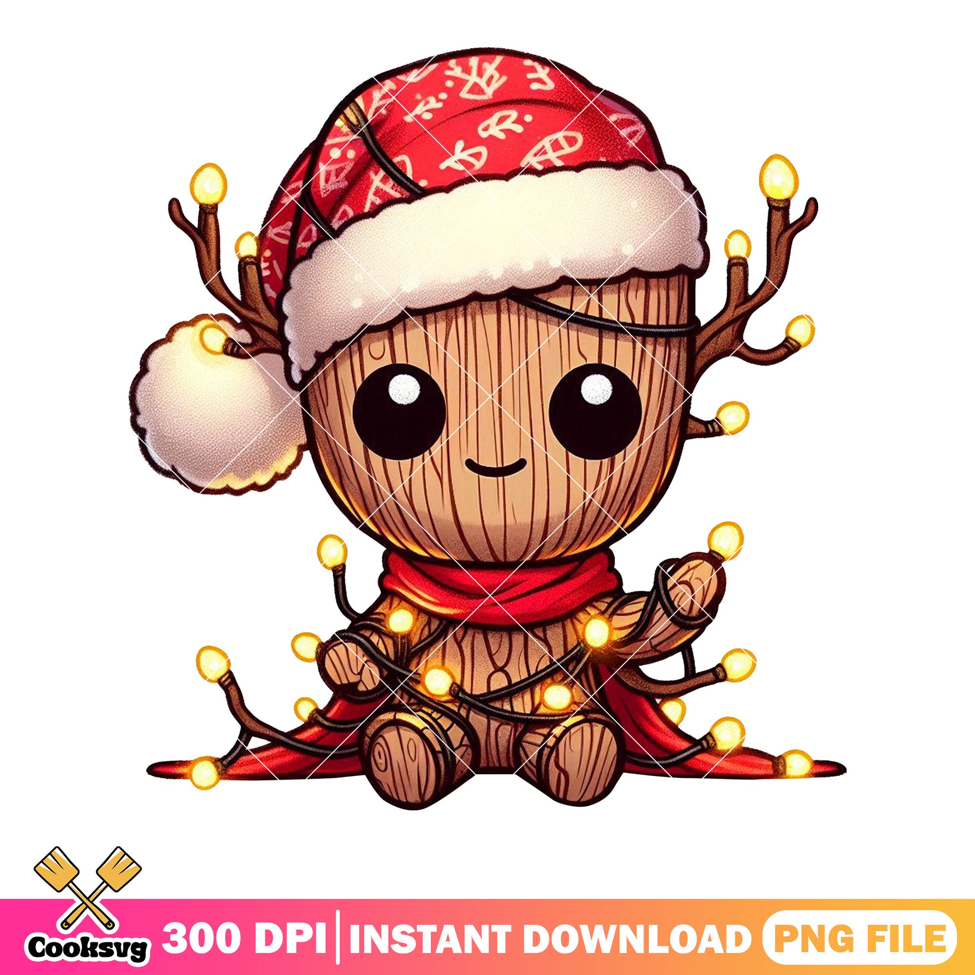 Baby groot christmas png, groot lights png, cute baby tree man png