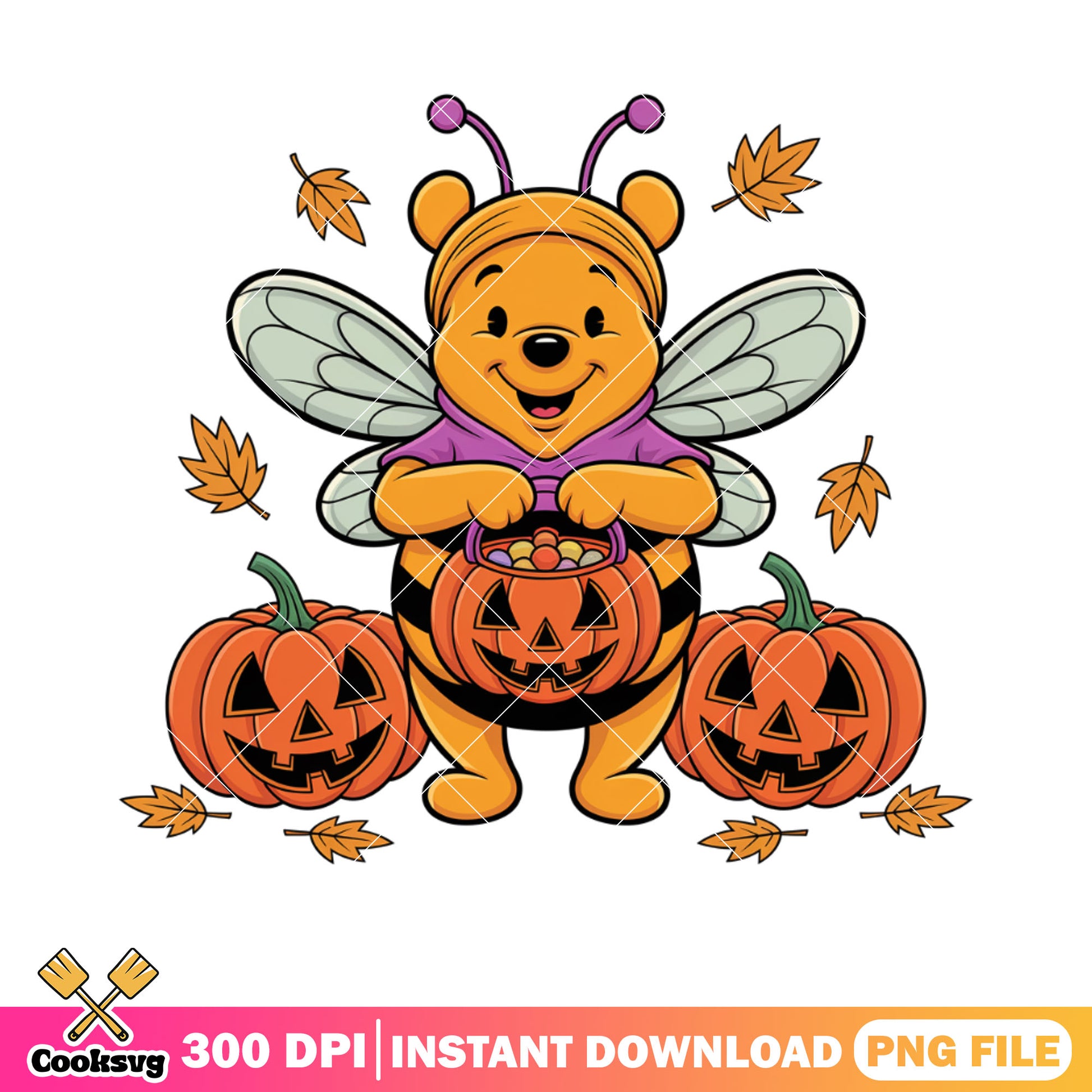 Baby pooh the winnie bee png, disney halloween png,wicker pumpkin png