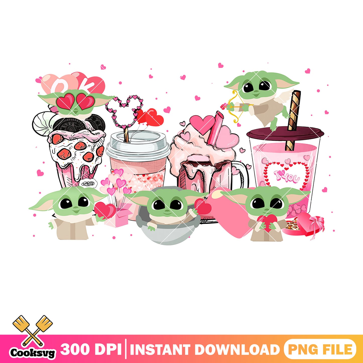 Baby yoda love valentine png, coffee valentine png, baby yoda png