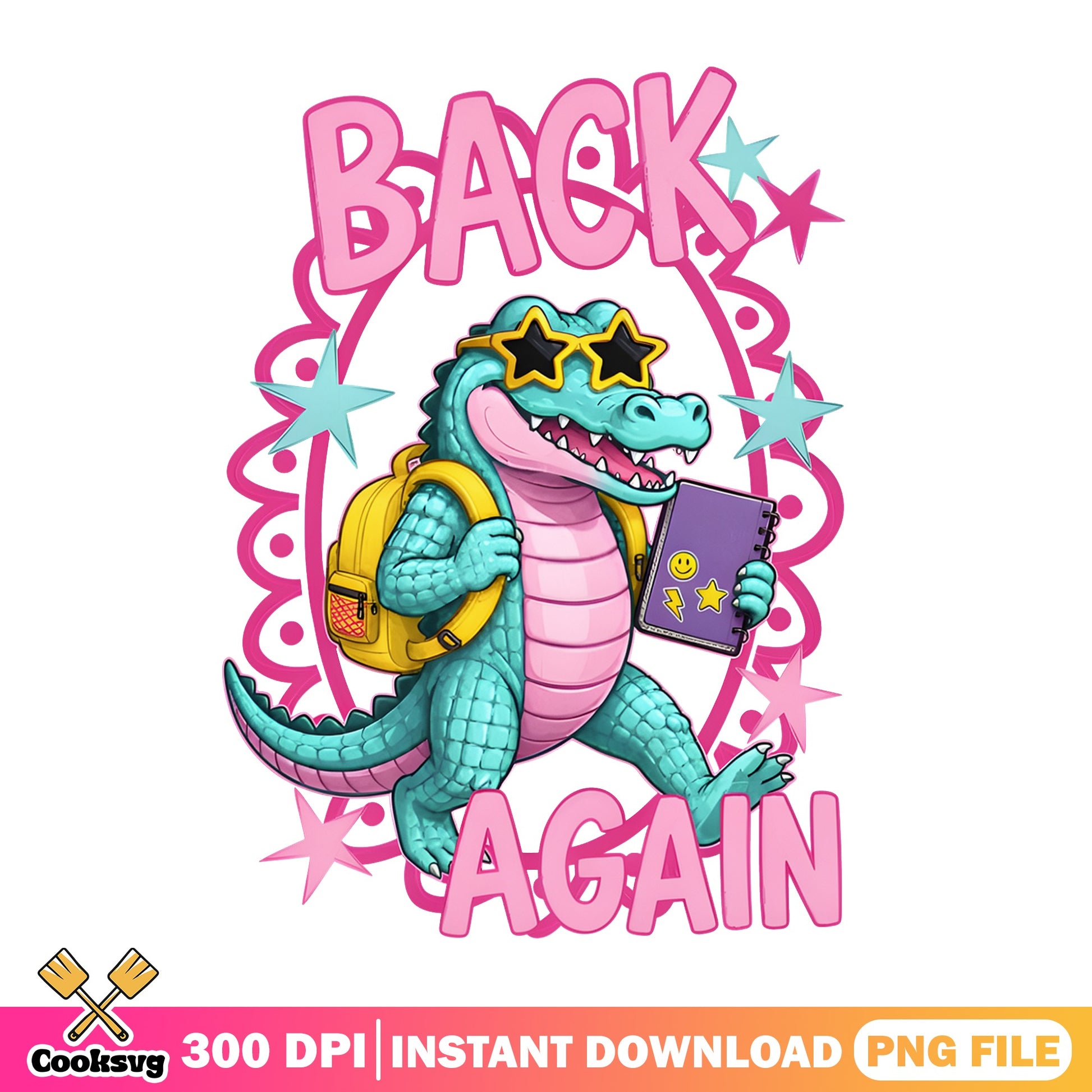 Back To School Alligator PNG, Cute Croc PNG, First Day PNG