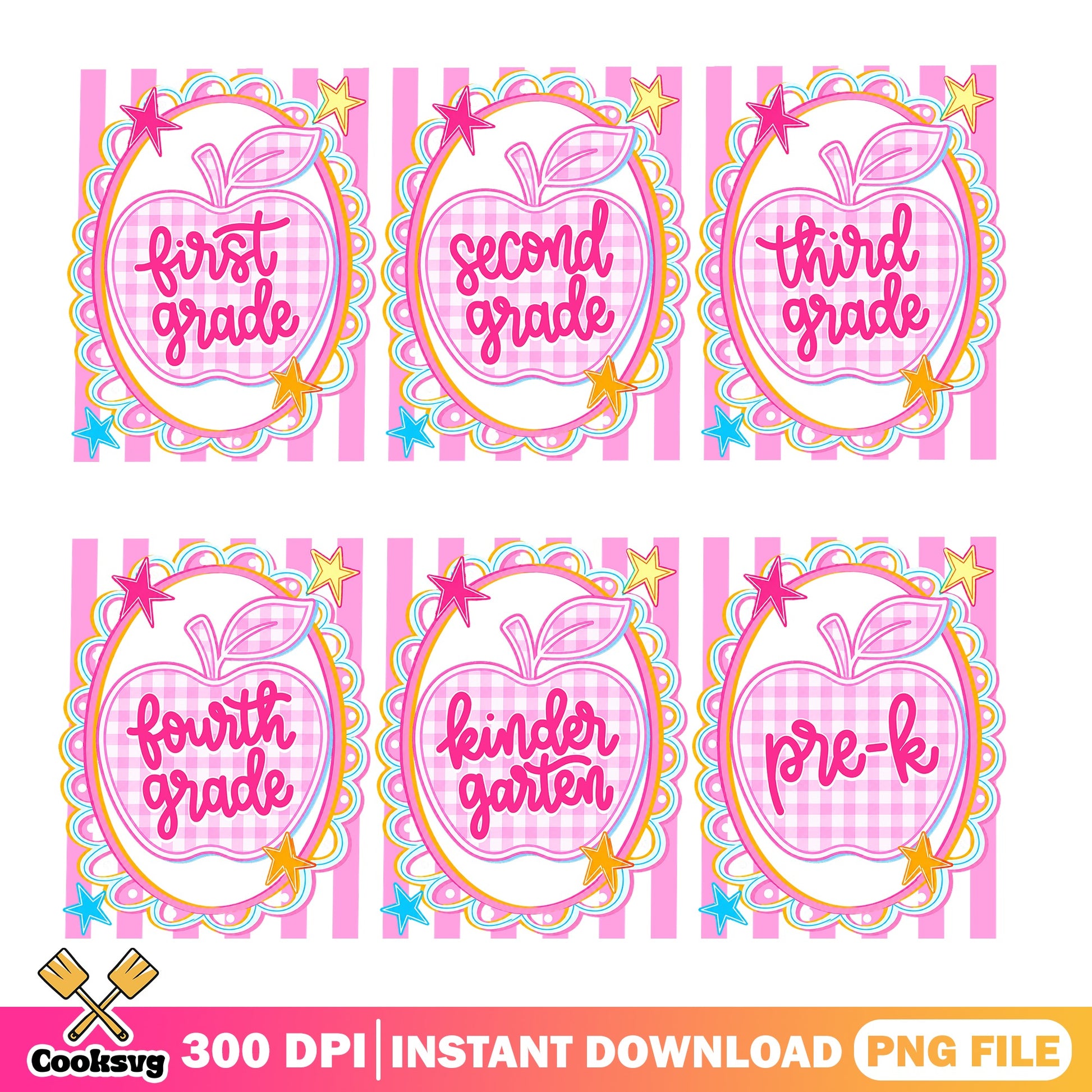 Back To School Apple PNG Bundle, Grade Level Clipart, Teacher PNG