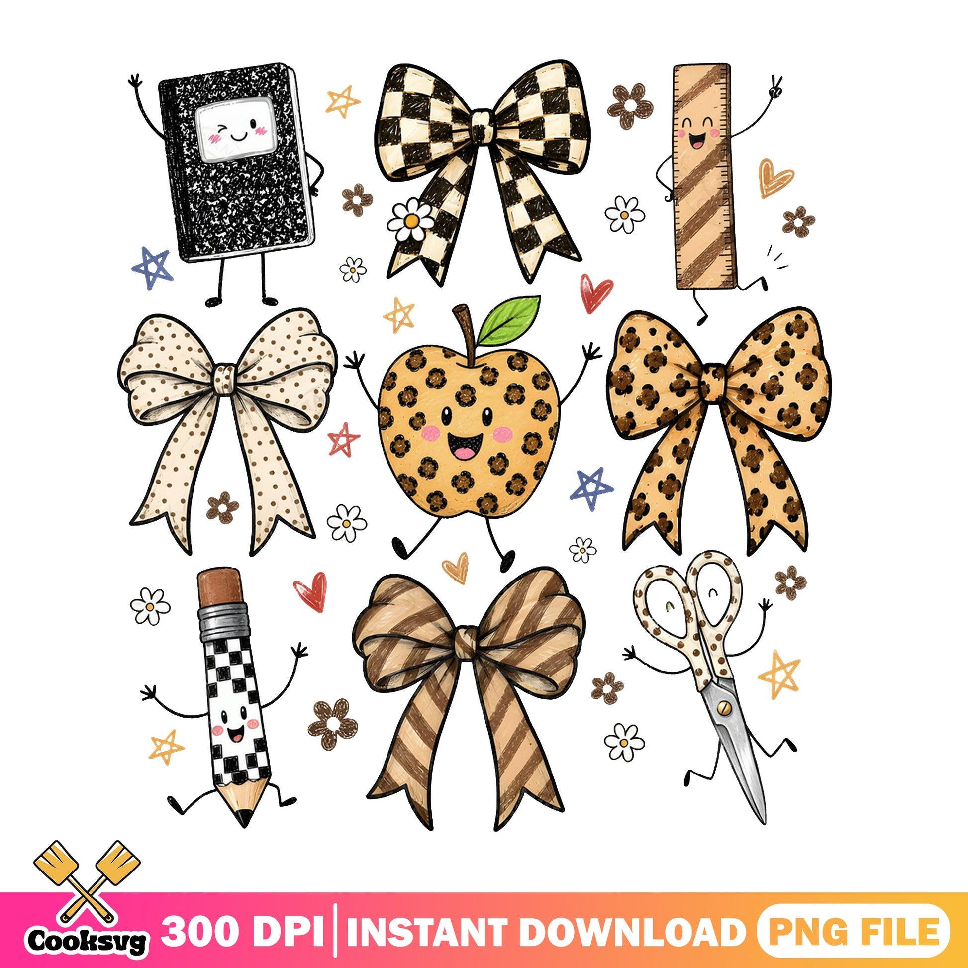 Back To School Coquette Bow PNG, Teacher Leopard PNG, School PNG