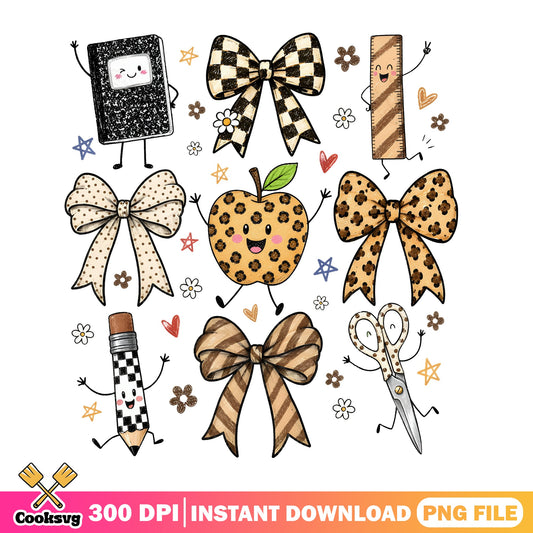 Back To School Coquette Bow PNG, Teacher Leopard PNG, School PNG