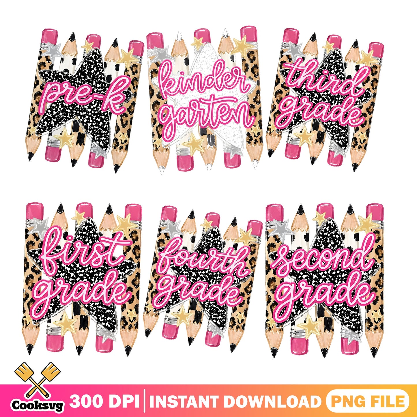 Back To School Leopard Pencil Bundle PNG, Grade Level PNG, Teacher PNG