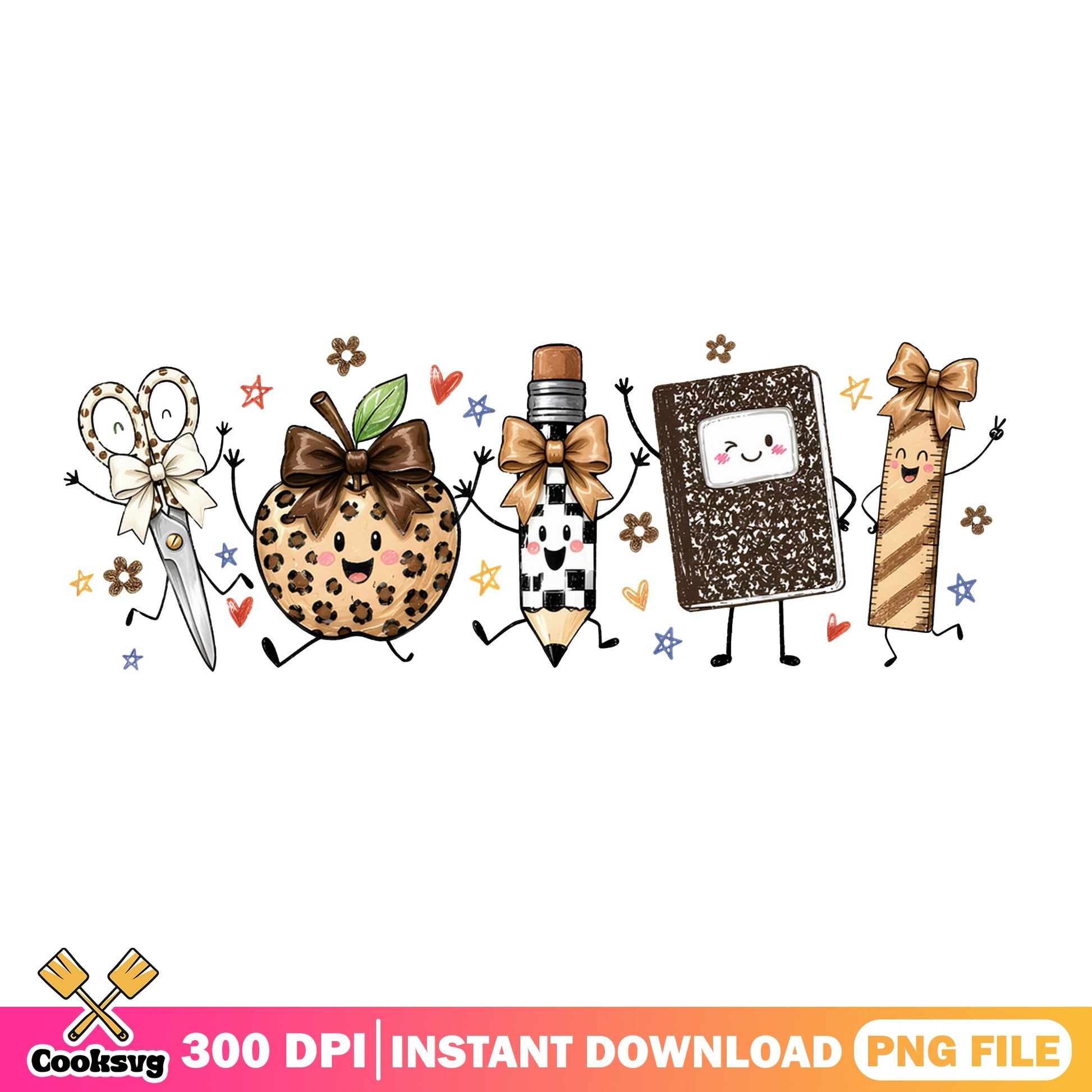 Back To School Leopard Teacher PNG, School Supplies PNG, Teacher PNG