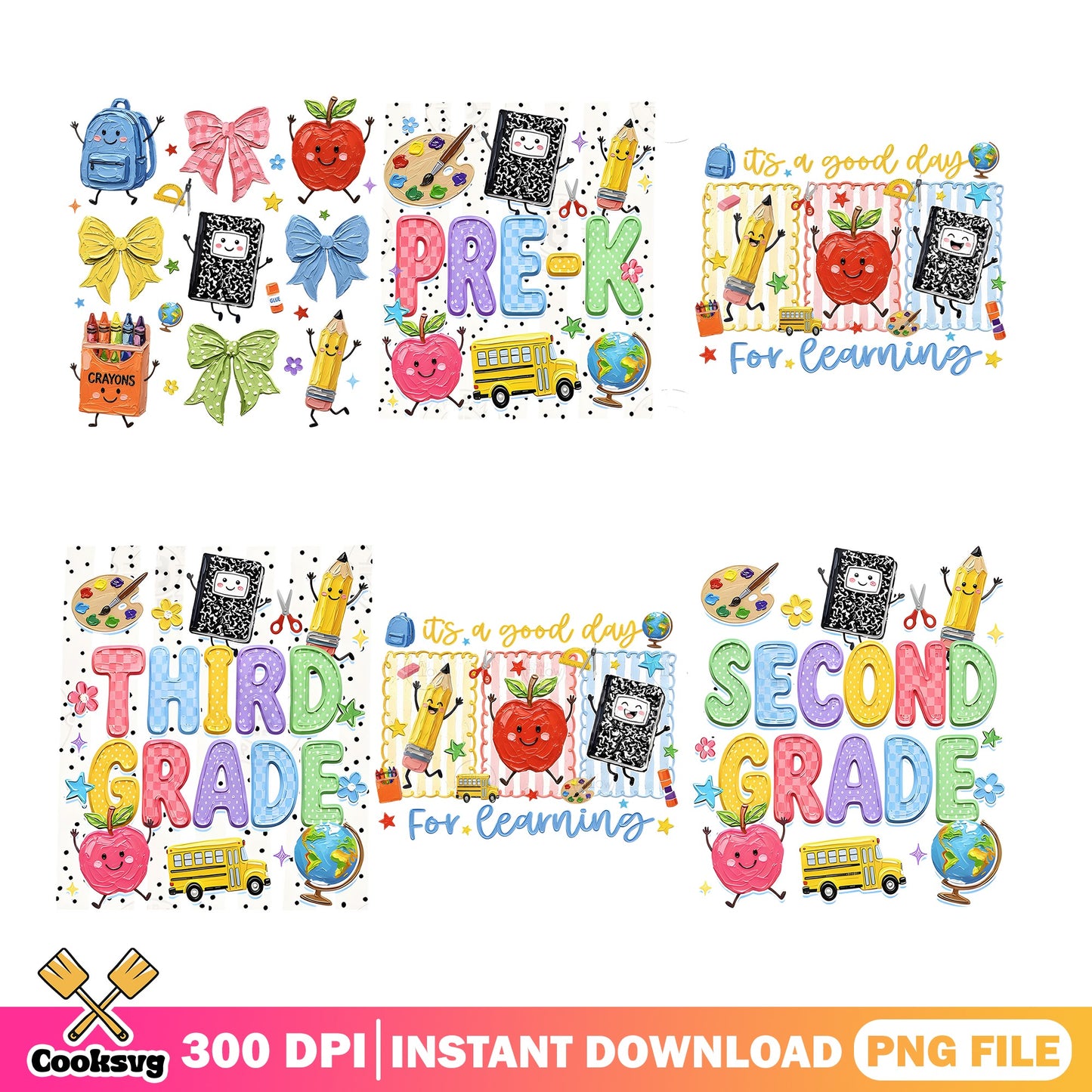 Back To School PNG Bundle, Pre-K Second Third Grade PNG, School PNG