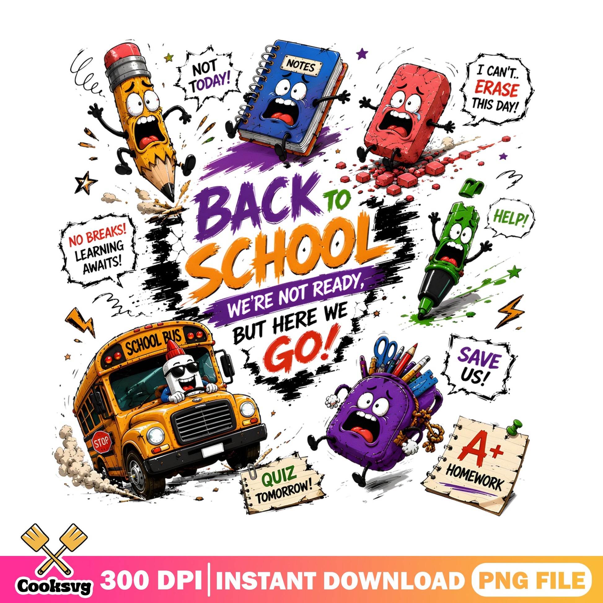 Back To School PNG, Funny School Supplies PNG, Teacher PNG