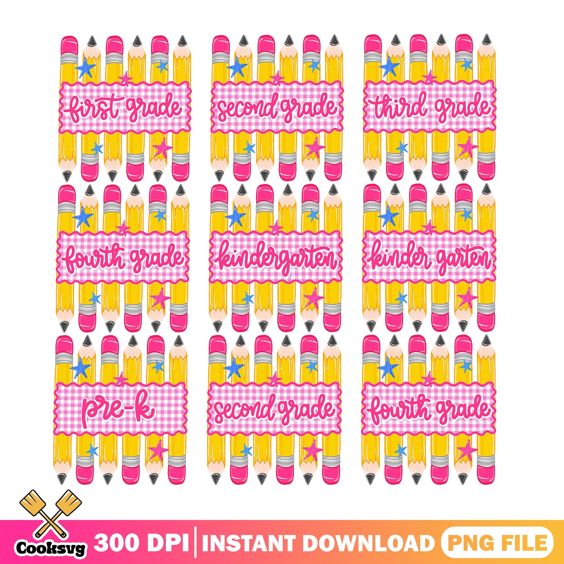 Back To School Pencil Grade Bundle PNG, Teacher PNG, Kindergarten PNG