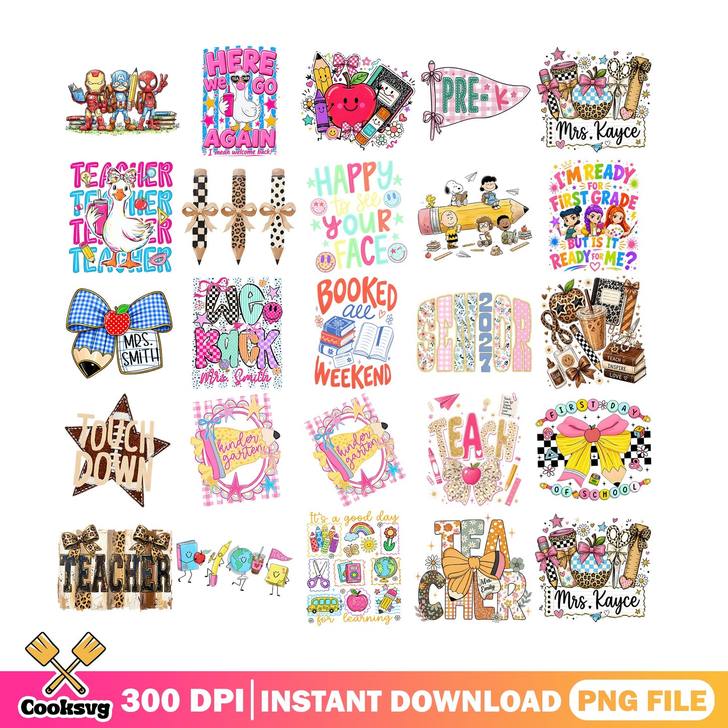 Back To School Teacher PNG Bundle, First Day Of School PNG, Teacher Life PNG