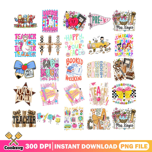 Back To School Teacher PNG Bundle, First Day Of School PNG, Teacher Life PNG