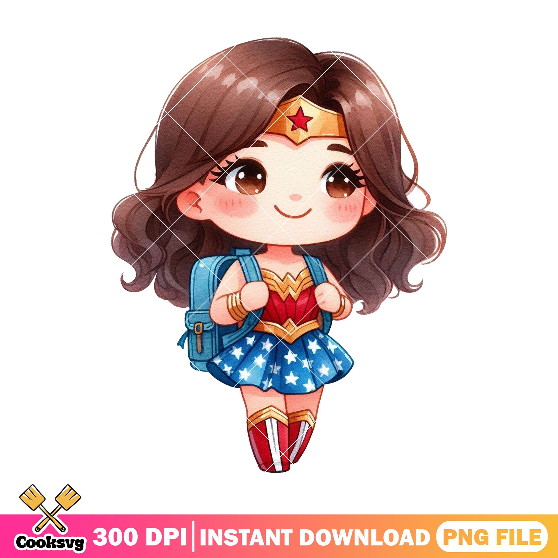 Back school wonder woman png, back to school student png, chibi dc png