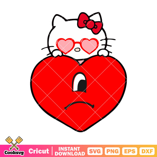 Bad bunny and hello kitty svg, bad bunny svg, hello kitty valentine svg