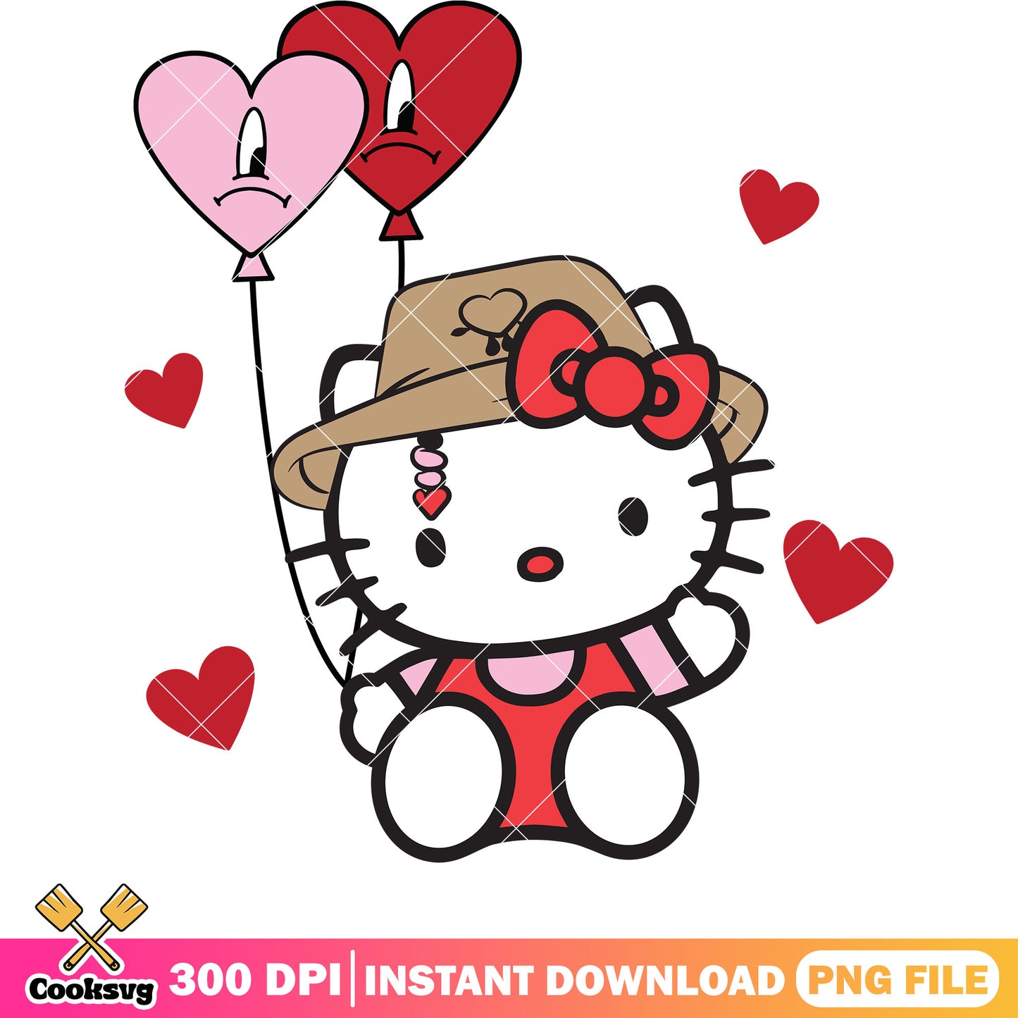 Bad bunny balloon hello kitty valentine png, hello kitty valentine png