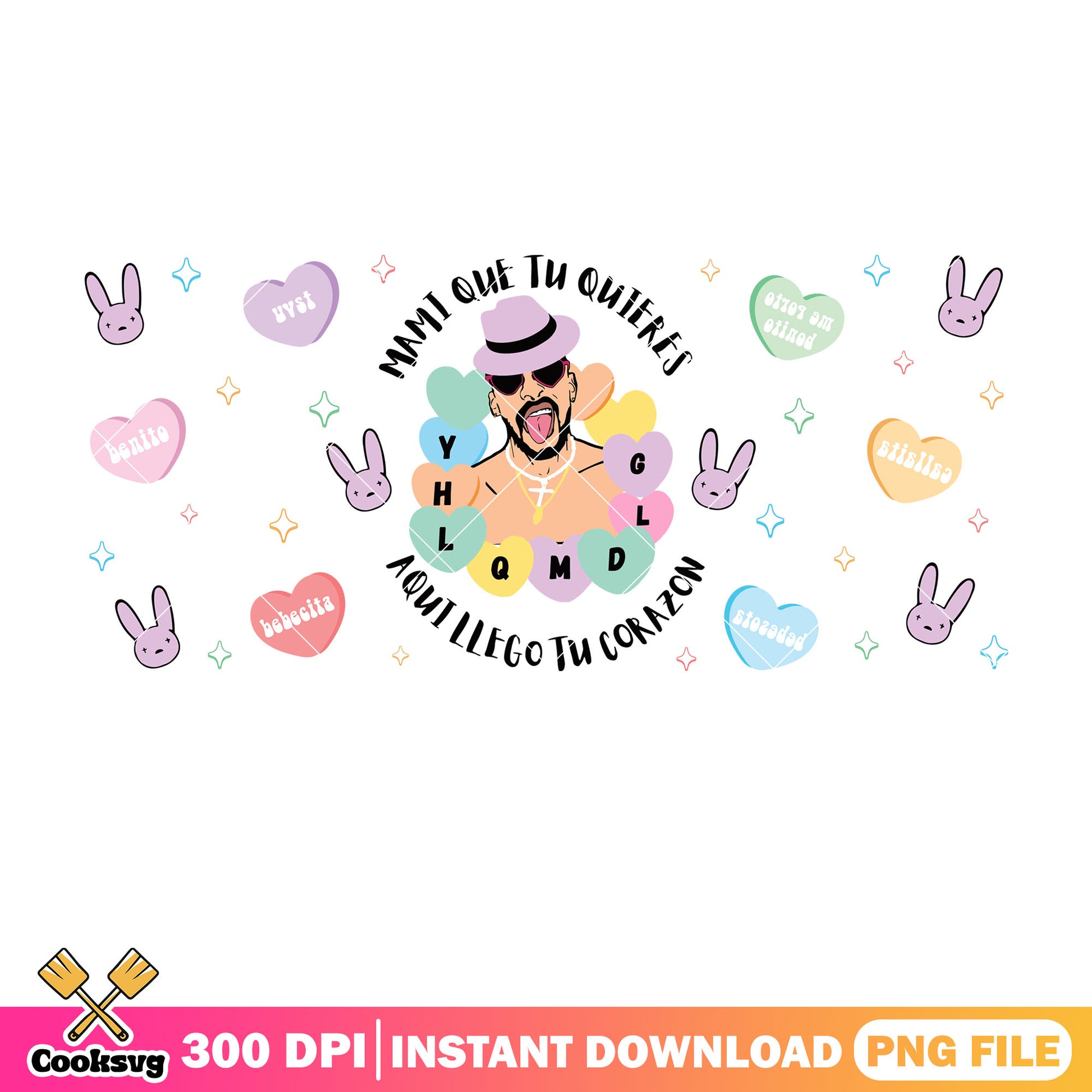 Bad bunny benito funny vibes png, bad bunny valentine png