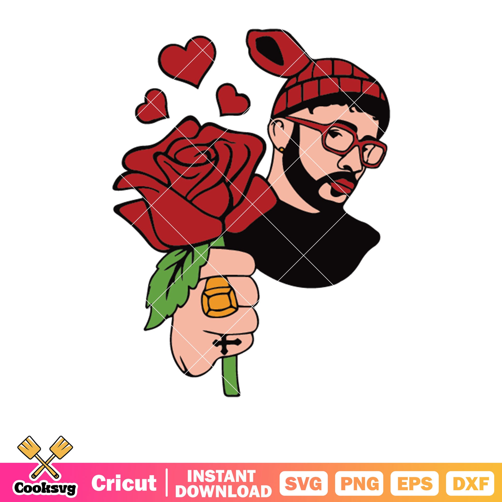 Bad bunny benito valentine flower svg, bad bunny benito svg