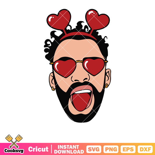 Bad bunny benito valentine head svg, bad bunny benito svg