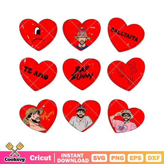 Bad bunny hearts benito valentine svg, bad bunny valentine svg