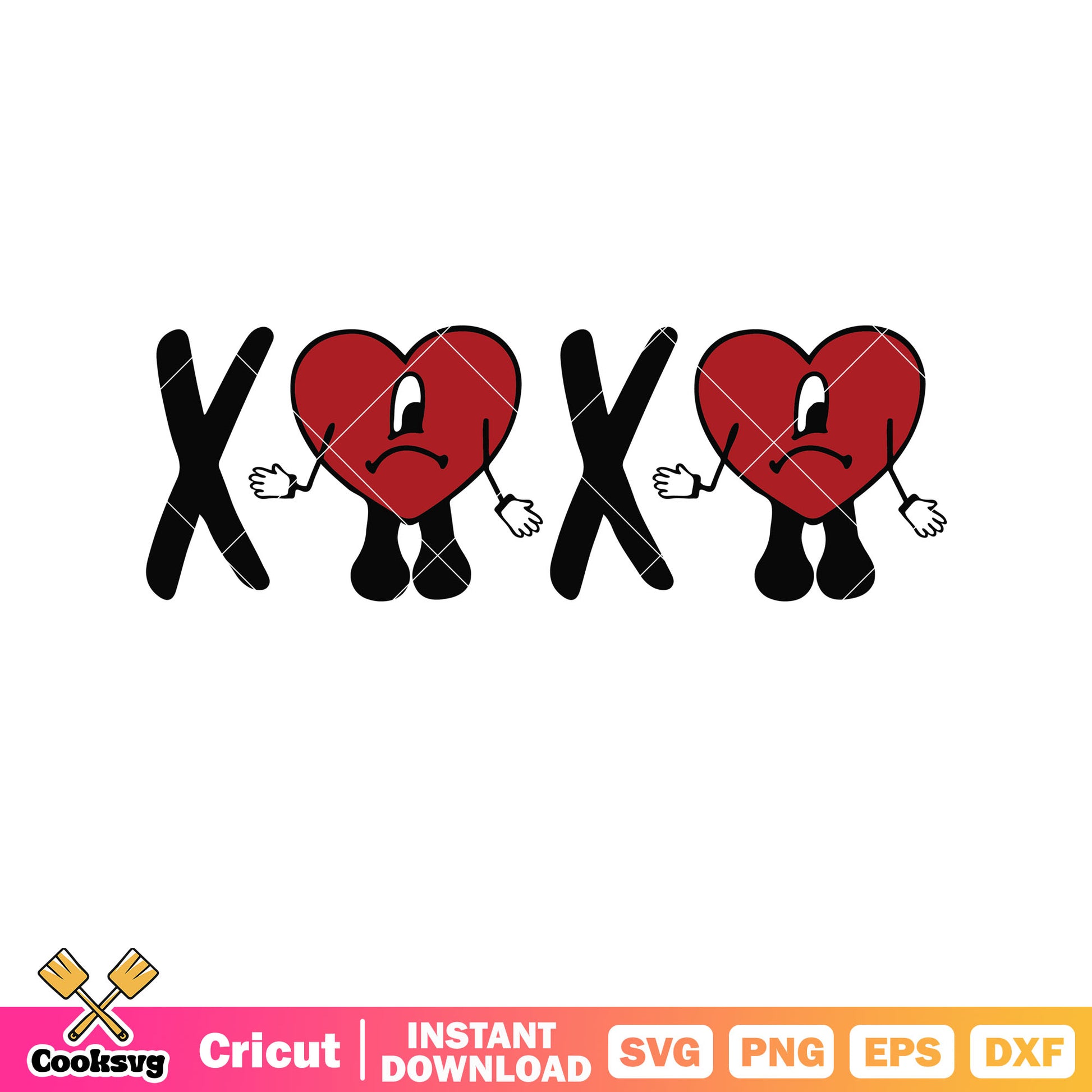 Bad bunny heart xoxo valentine svg design, xoxo valentines​ svg