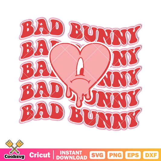 Bad bunny sad heart svg, bad bunny heart svg, valentine heart svg