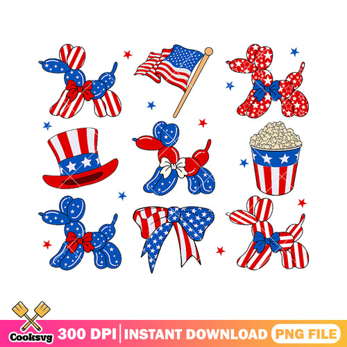 Balloon Dog 4th of July Png, america bow tie png, america flag png