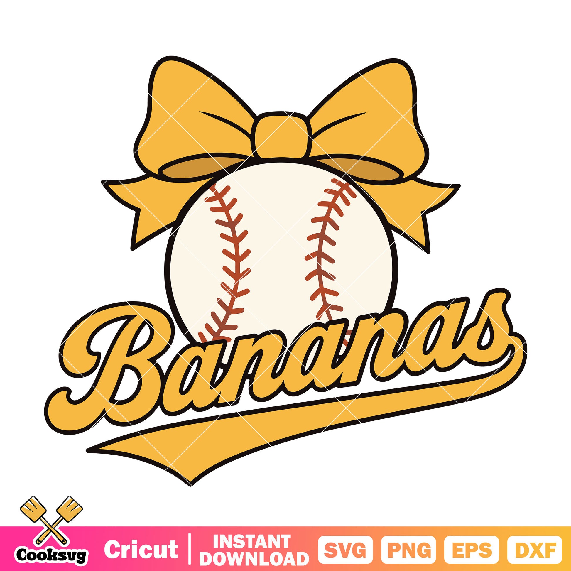 Bananas ball bow svg, Baseball Game Day svg, bananas coquette svg