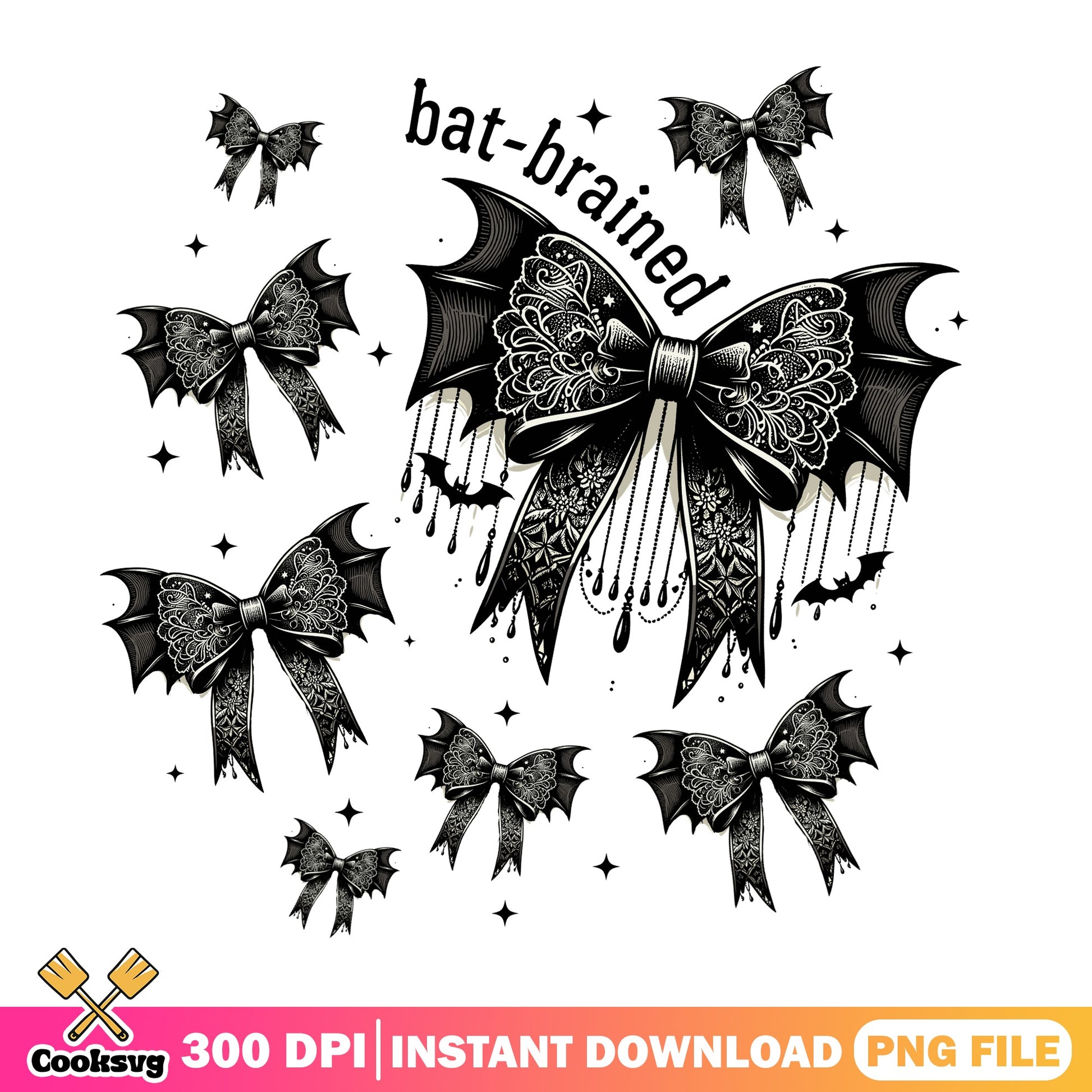 Bat Brained Gothic Bow Halloween PNG, Bat Wings Bow PNG, Halloween PNG