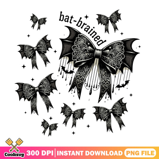 Bat Brained Gothic Bow Halloween PNG, Bat Wings Bow PNG, Halloween PNG
