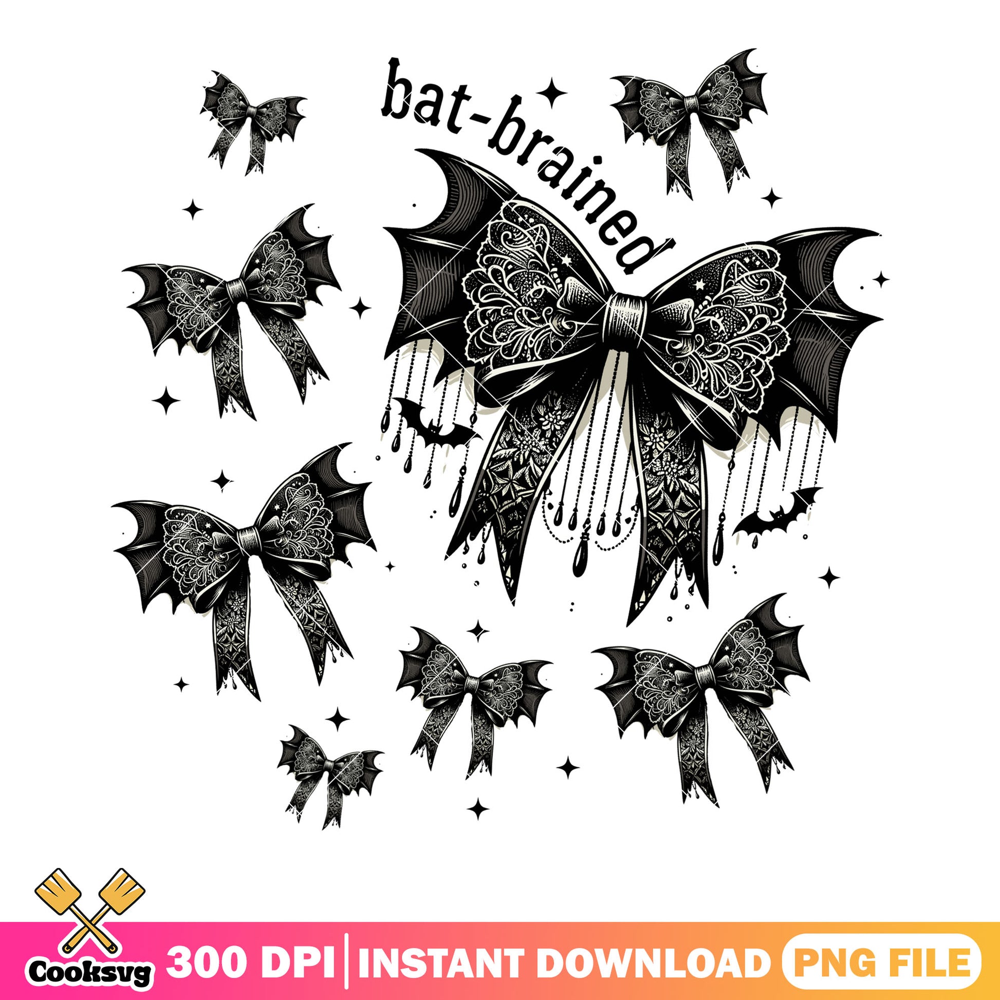 Bat brained png, black bow tie png, halloween scary png