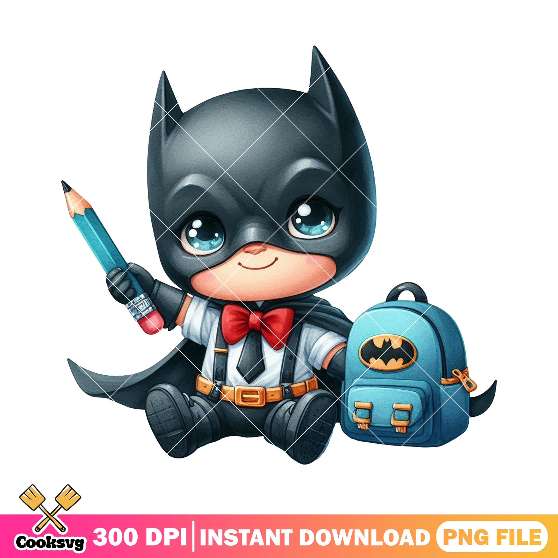 Batman chibi design png, dc comics png, back to school day png