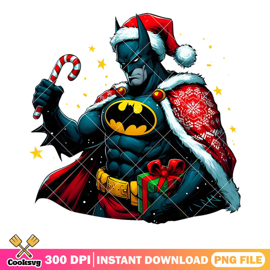 Batman christmas candy png, cool batman santa png, gift batman png